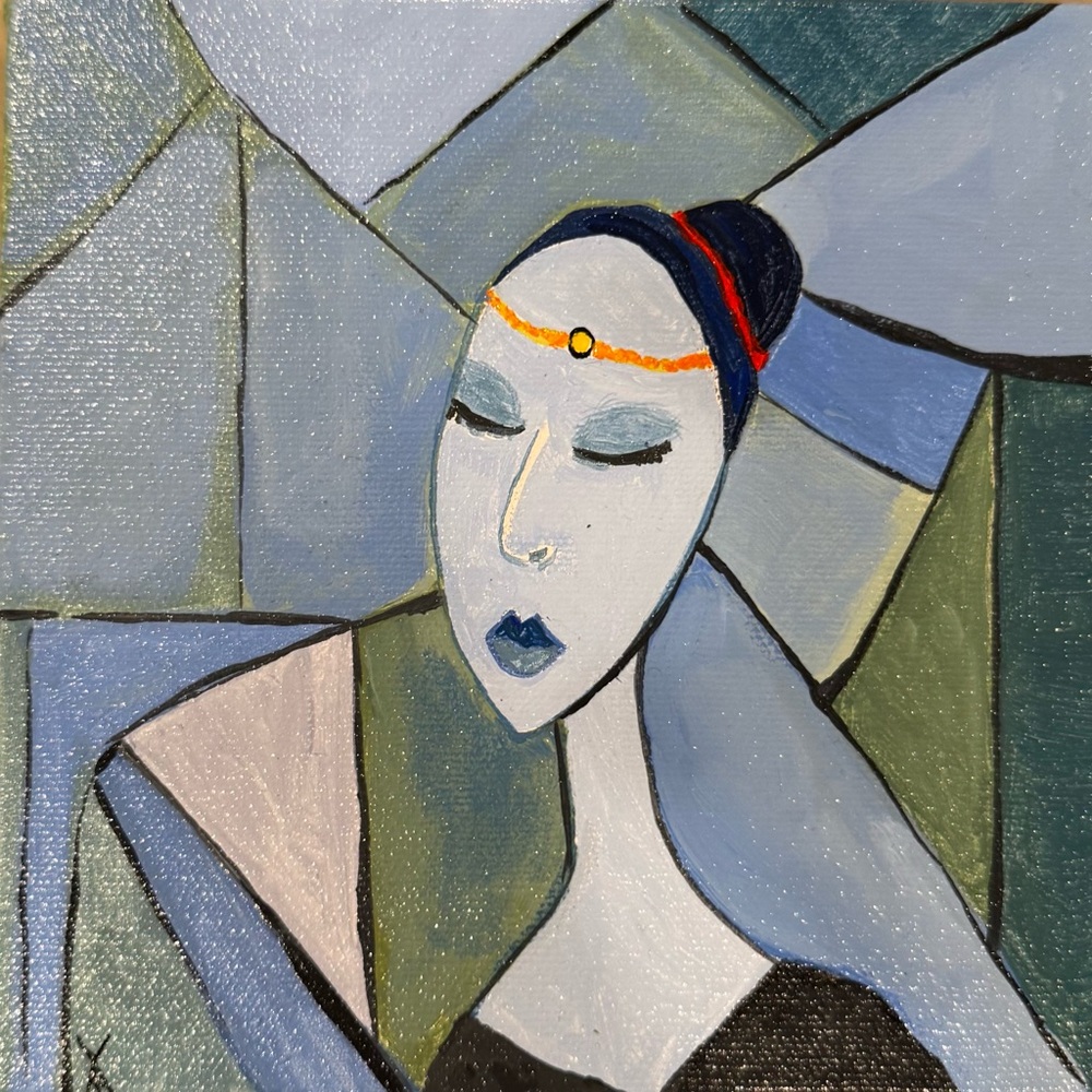 Abstract Blue and Green Portrait Painting